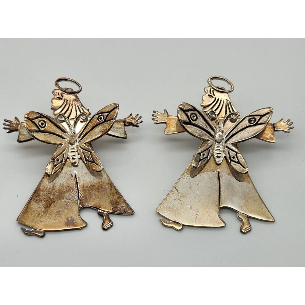 Pair 1997 Signed Emilia Castillo Silver Angel Butterfly Scarf Clip Brooch